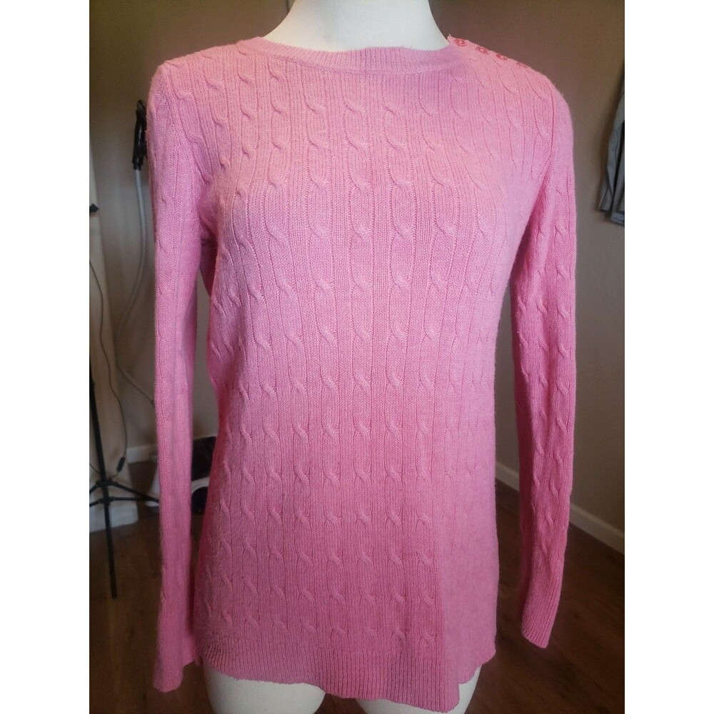 Talbots Sweater Pink Cable Knit Womens Sz. S Lambswool Blend Crew Neck Pullover